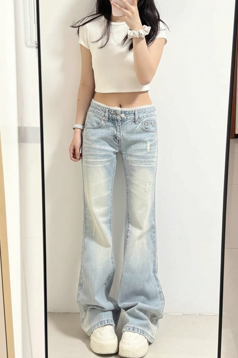 Women’s Washed Slim Flared Denim Trousers