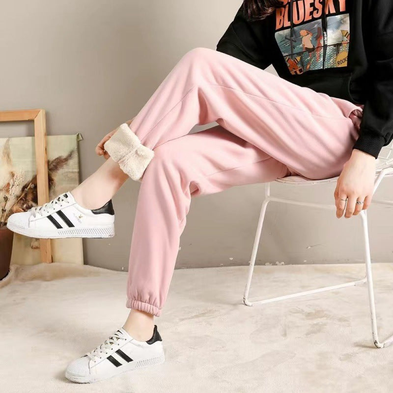 Autumn And Winter Plus Velvet Thickening Imitation Lamb Velvet Sweatpants Women