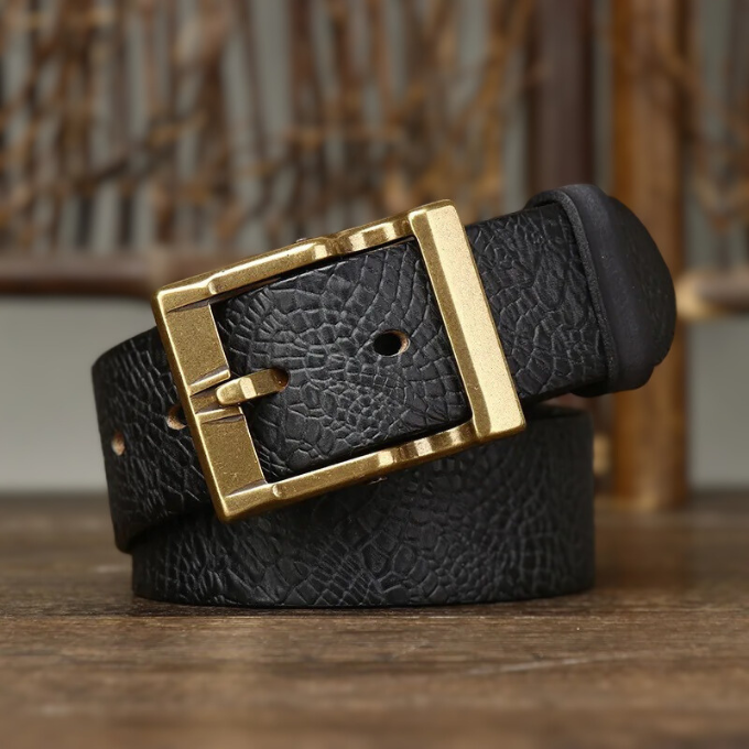 Men's Cowhide Leather Belt Solid Brass Pin Buckle