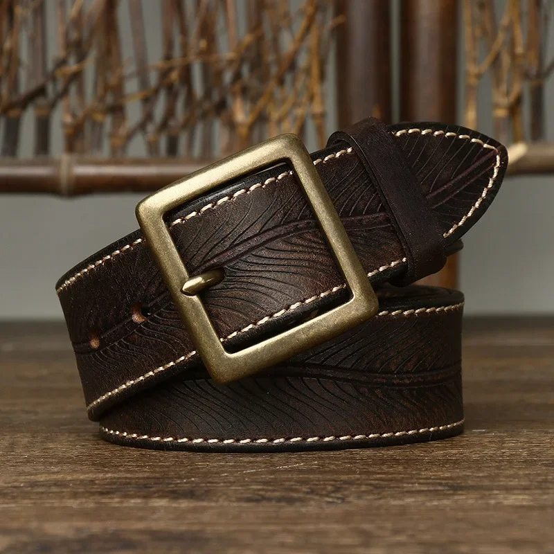 Men's Cowhide Leather Belt Classic Dress Casual Buckle