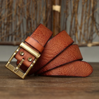Men's Cowhide Leather Belt Solid Brass Pin Buckle