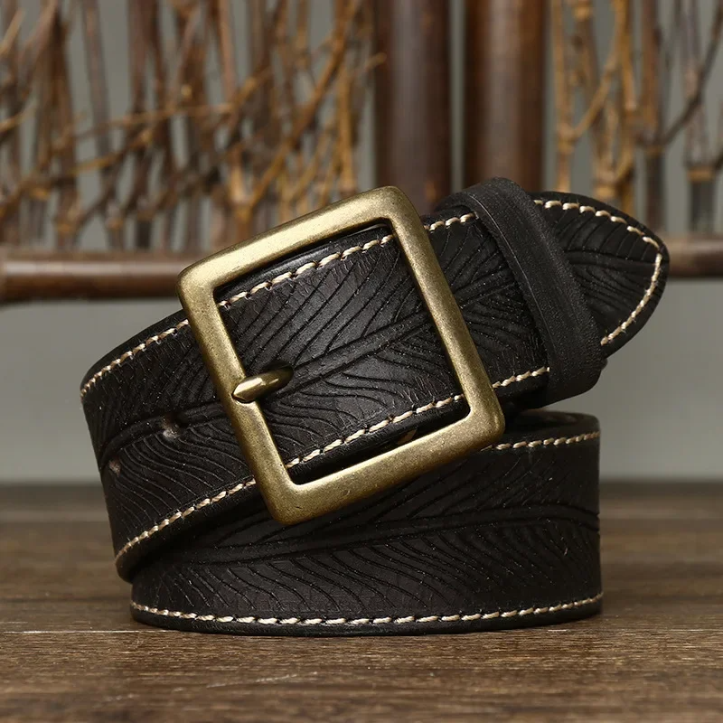 Men's Cowhide Leather Belt Classic Dress Casual Buckle