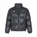 Men’s Printed PU Leather Puffer Jacket Loose Fit