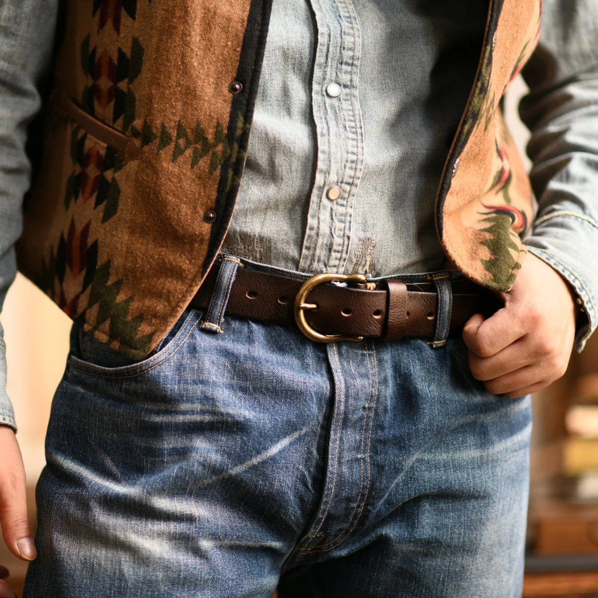 Men's Cowhide Leather Belt | Durable Buckle