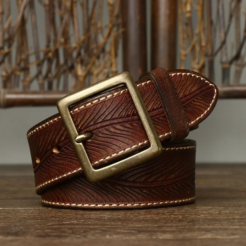 Men's Cowhide Leather Belt Classic Dress Casual Buckle