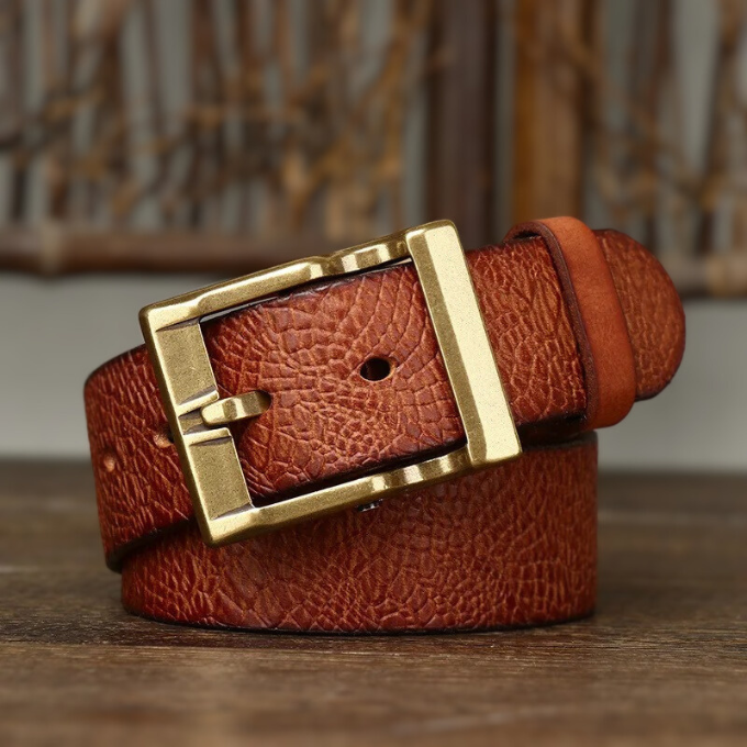Men's Cowhide Leather Belt Solid Brass Pin Buckle