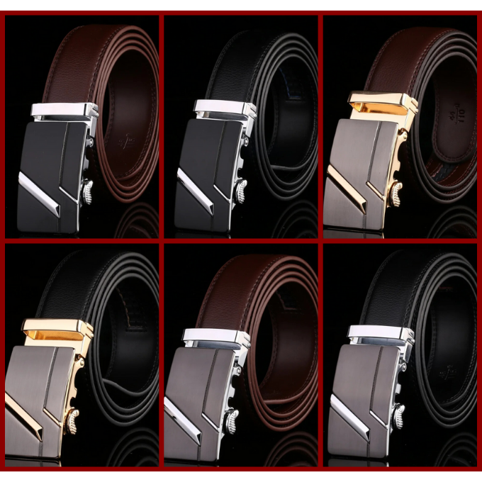 Men's Cowhide Leather Belt | Geometric Buckle