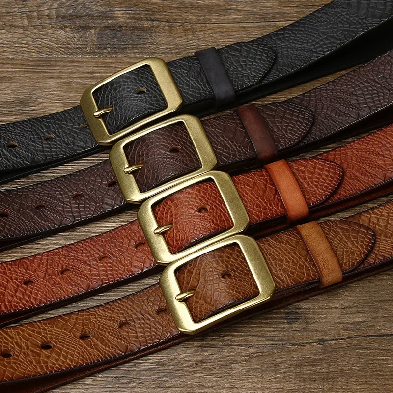 Men's Cowhide Leather Belt Classic Prong Buckle