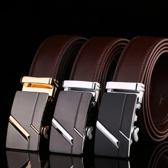 Men's Cowhide Leather Belt | Geometric Buckle