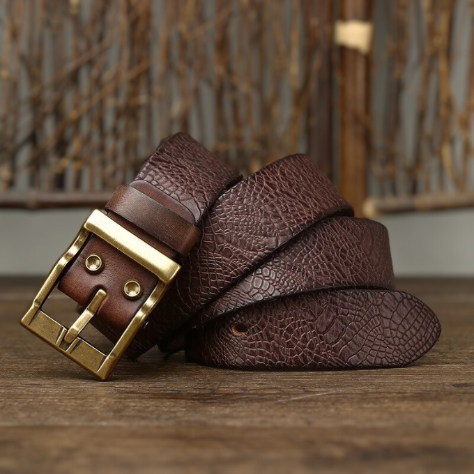 Men's Cowhide Leather Belt Solid Brass Pin Buckle