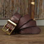 Men's Cowhide Leather Belt Solid Brass Pin Buckle