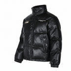 Men’s Printed PU Leather Puffer Jacket Loose Fit