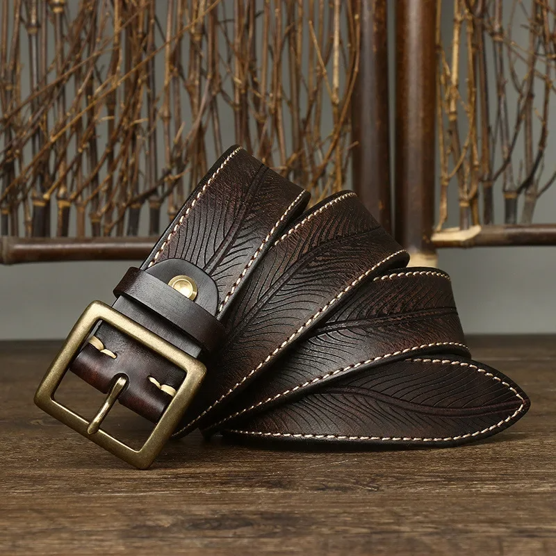 Men's Cowhide Leather Belt Classic Dress Casual Buckle