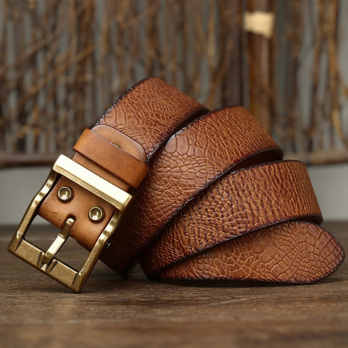Men's Cowhide Leather Belt Solid Brass Pin Buckle