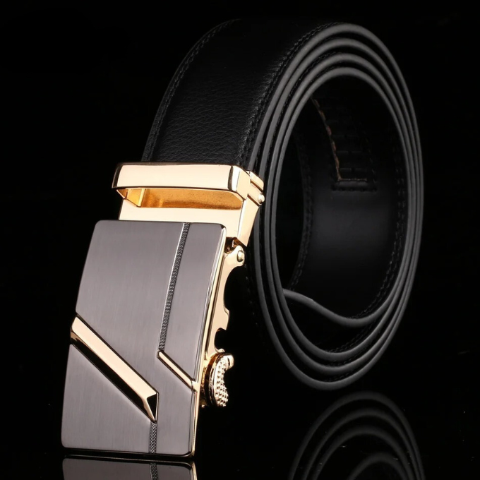 Men's Cowhide Leather Belt | Geometric Buckle