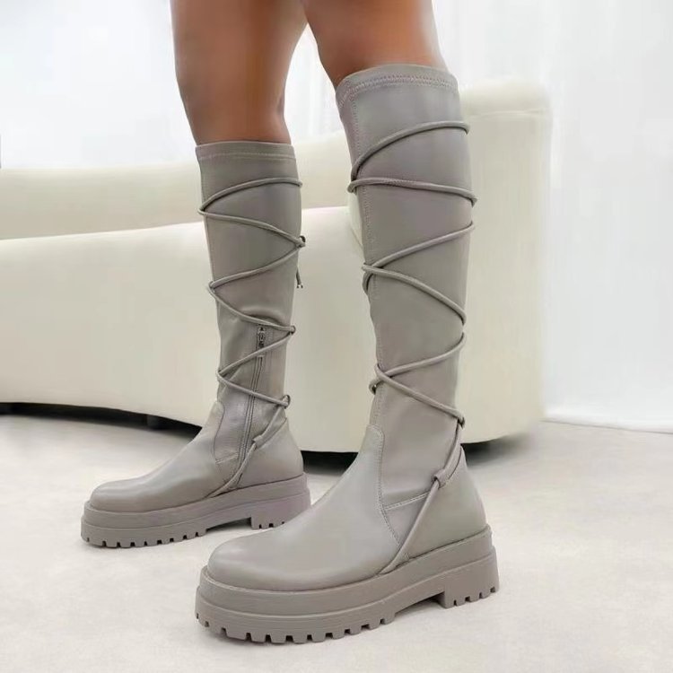 Women’s White Lace-Up Platform Cowboy Boots