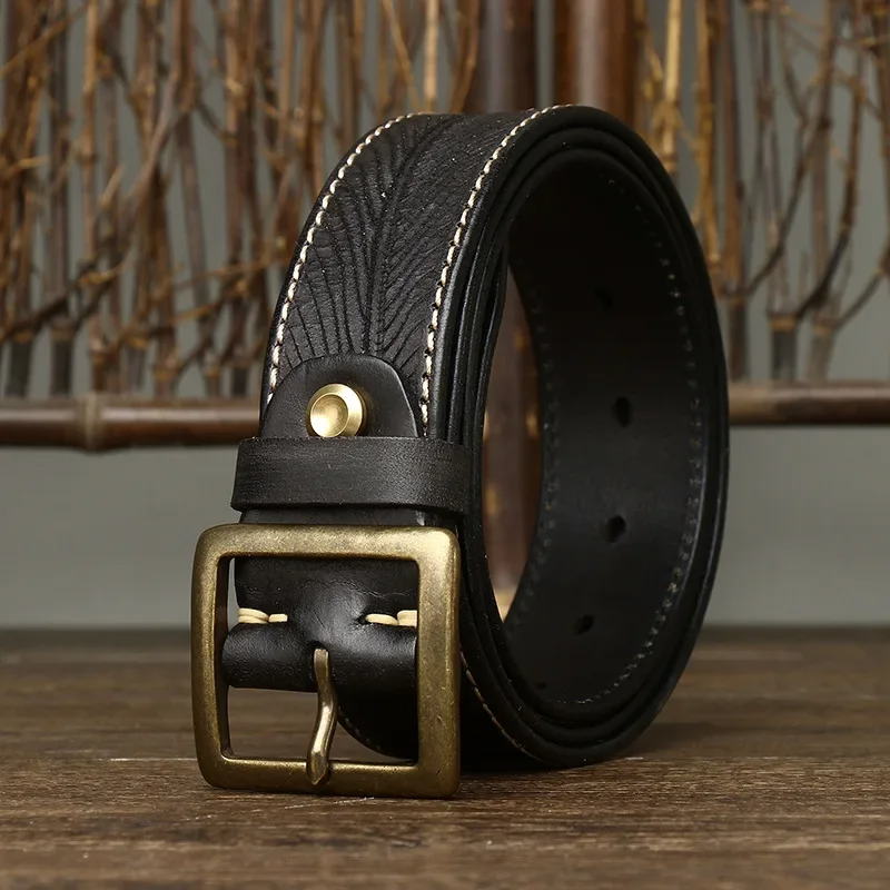 Men's Cowhide Leather Belt Classic Dress Casual Buckle