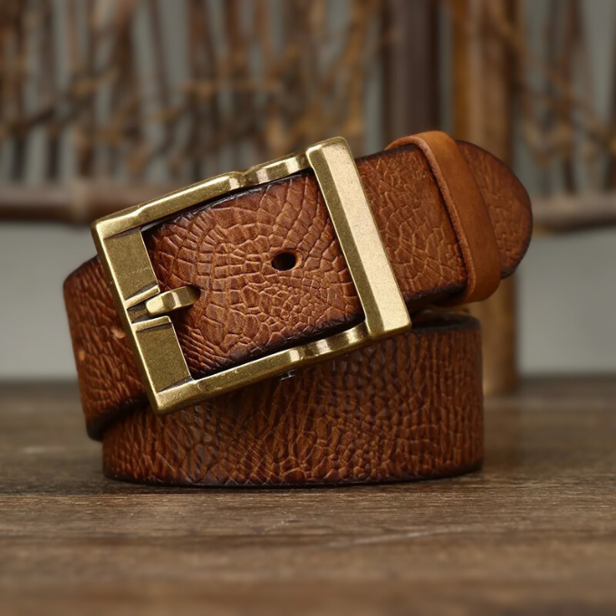 Men's Cowhide Leather Belt Solid Brass Pin Buckle