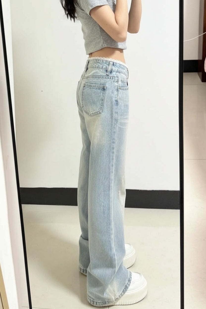 Women’s Washed Slim Flared Denim Trousers