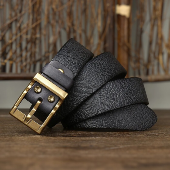 Men's Cowhide Leather Belt Solid Brass Pin Buckle
