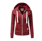 Red hoodie with a white zipper on a white background