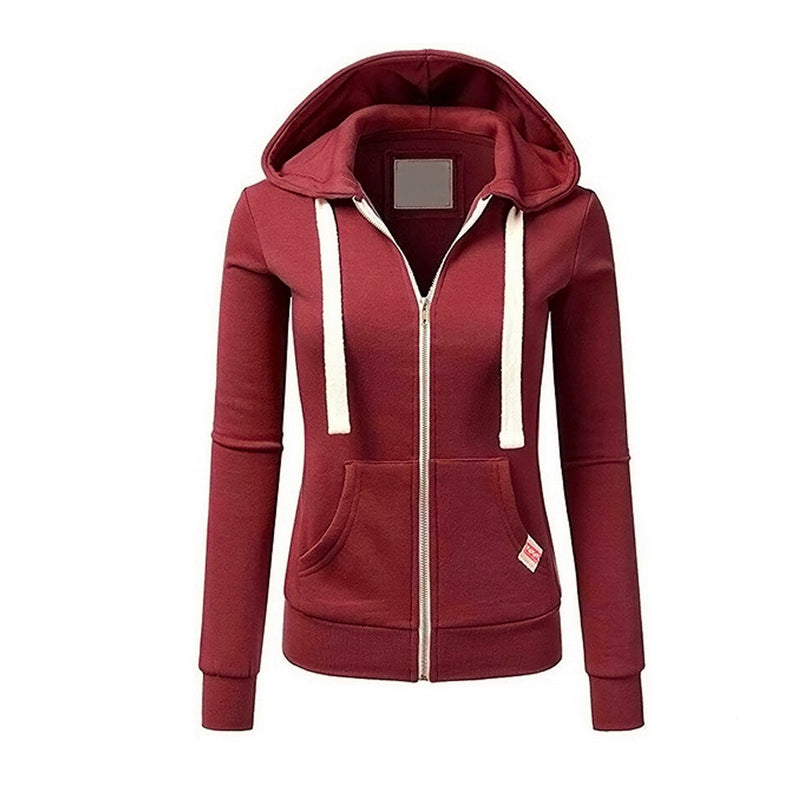 Red hoodie with a white zipper on a white background