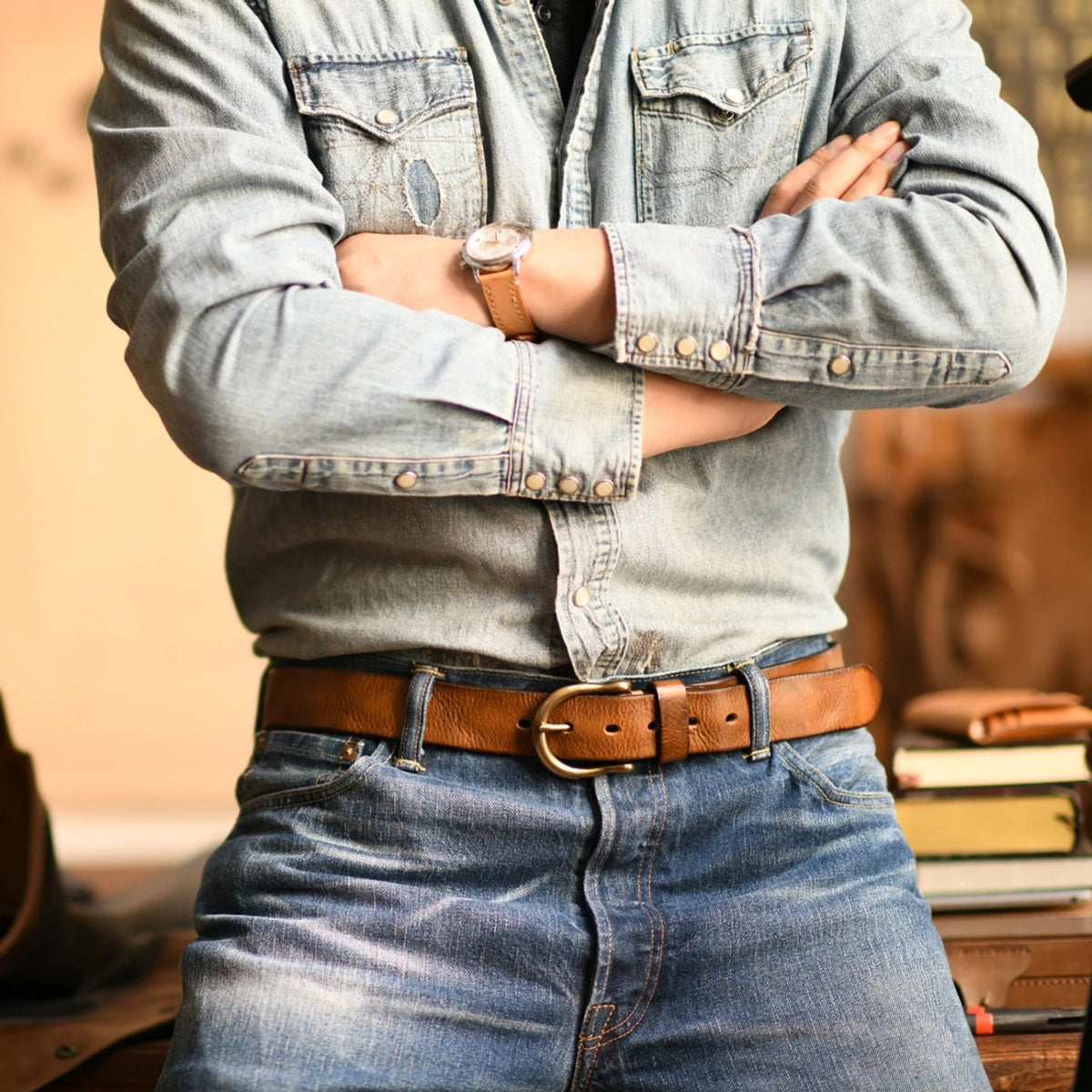 Men's Cowhide Leather Belt | Durable Buckle