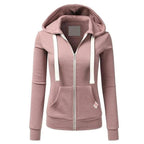 Pink hoodie with a zipper on a white background