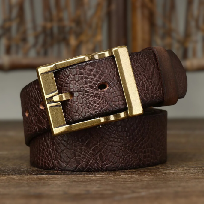 Men's Cowhide Leather Belt Solid Brass Pin Buckle