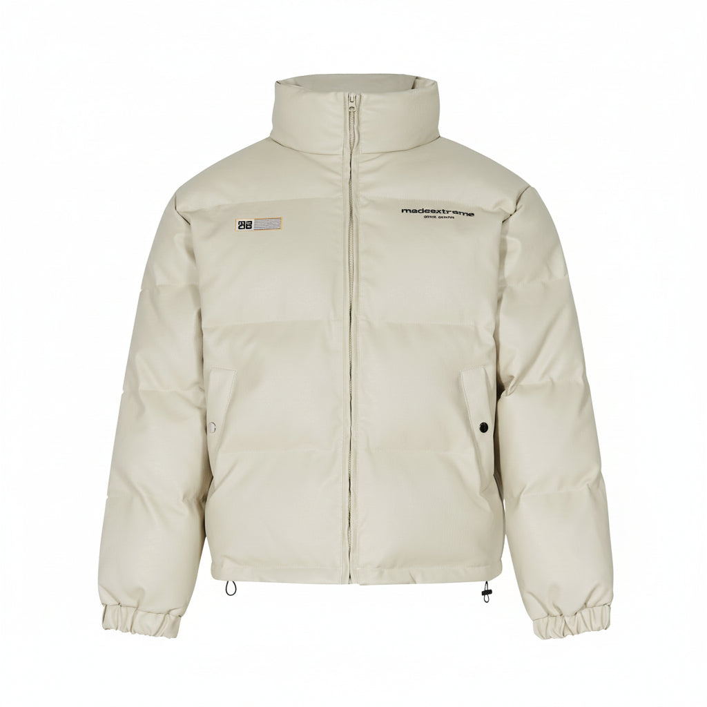 Men’s Printed PU Leather Puffer Jacket Loose Fit