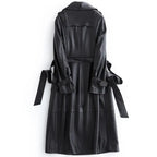 Women's Allure Leather Long Coat | Premium Double-Breasted Trench