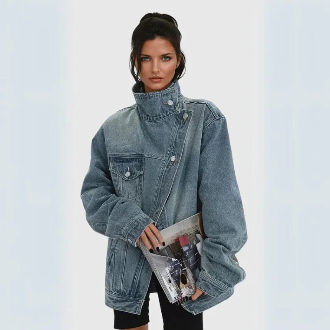 Women's Asymmetrical Denim Jacket | Oversized Streetwear Coat