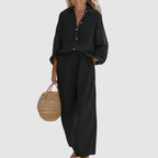 Women's Linen Shirt & Wide-Leg Pants Set | Summer Outfit
