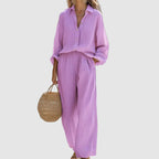 Women's Linen Shirt & Wide-Leg Pants Set | Summer Outfit