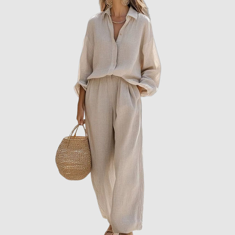 Women's Linen Shirt & Wide-Leg Pants Set | Summer Outfit
