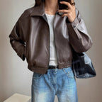 Women's Ava Faux Leather Bomber Jacket | Elastic Hem Outerwear