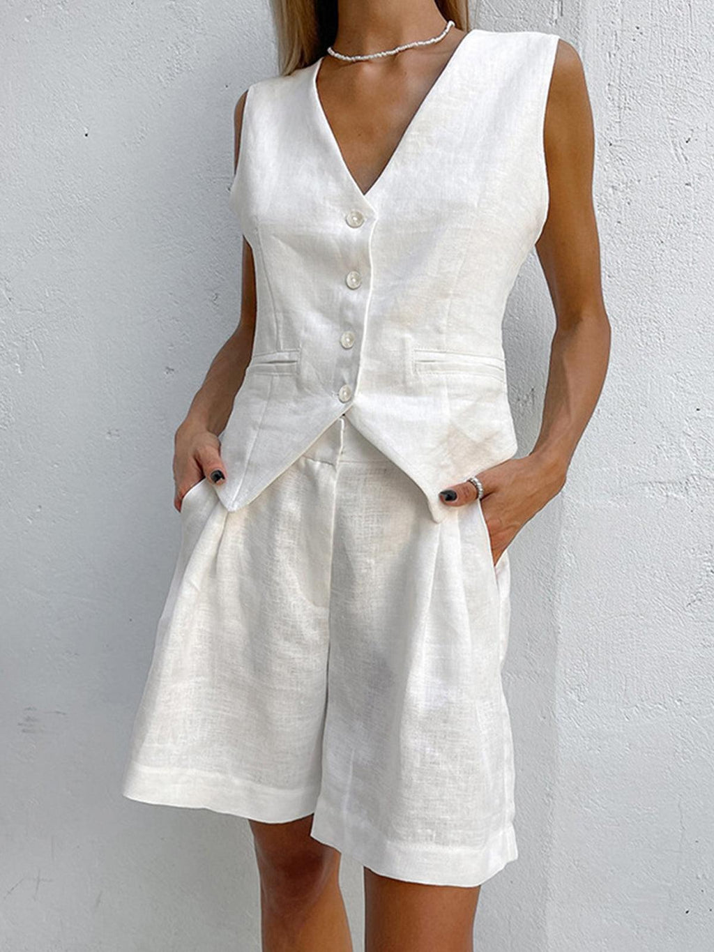 Olivia Women's Linen 2-Piece Set - Casual Button-Front Summer