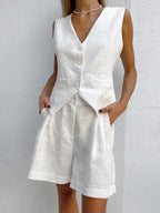 Olivia Women's Linen 2-Piece Set - Casual Button-Front Summer
