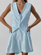 Olivia Women's Linen 2-Piece Set - Casual Button-Front Summer