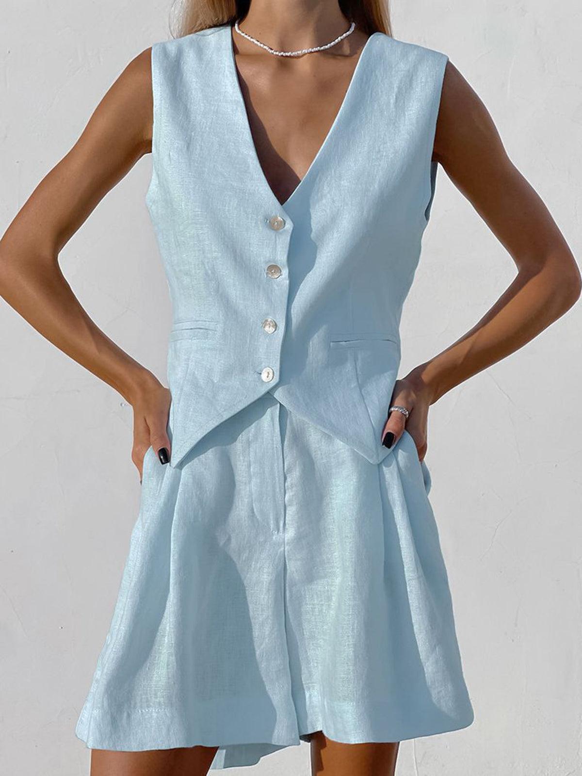 Olivia Women's Linen 2-Piece Set - Casual Button-Front Summer