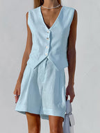Olivia Women's Linen 2-Piece Set - Casual Button-Front Summer