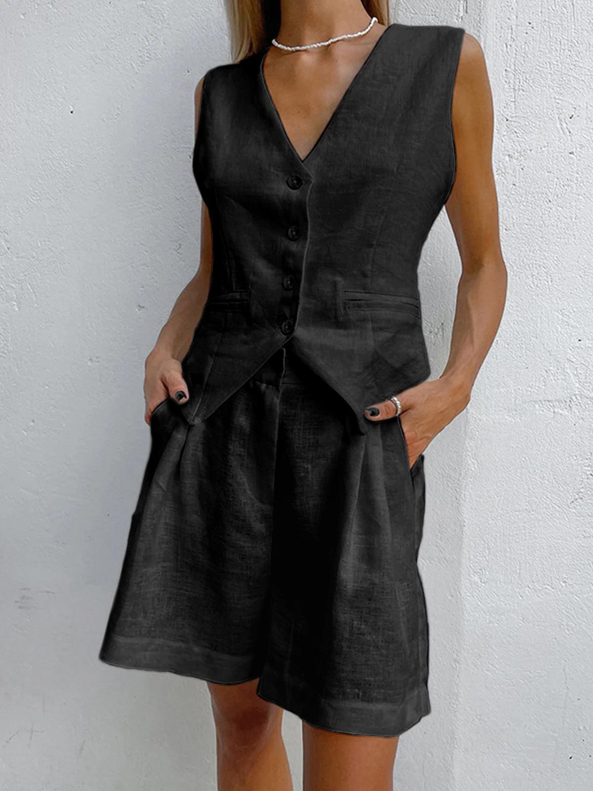 Olivia Women's Linen 2-Piece Set - Casual Button-Front Summer