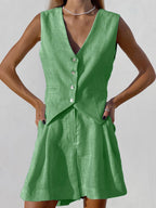 Olivia Women's Linen 2-Piece Set - Casual Button-Front Summer