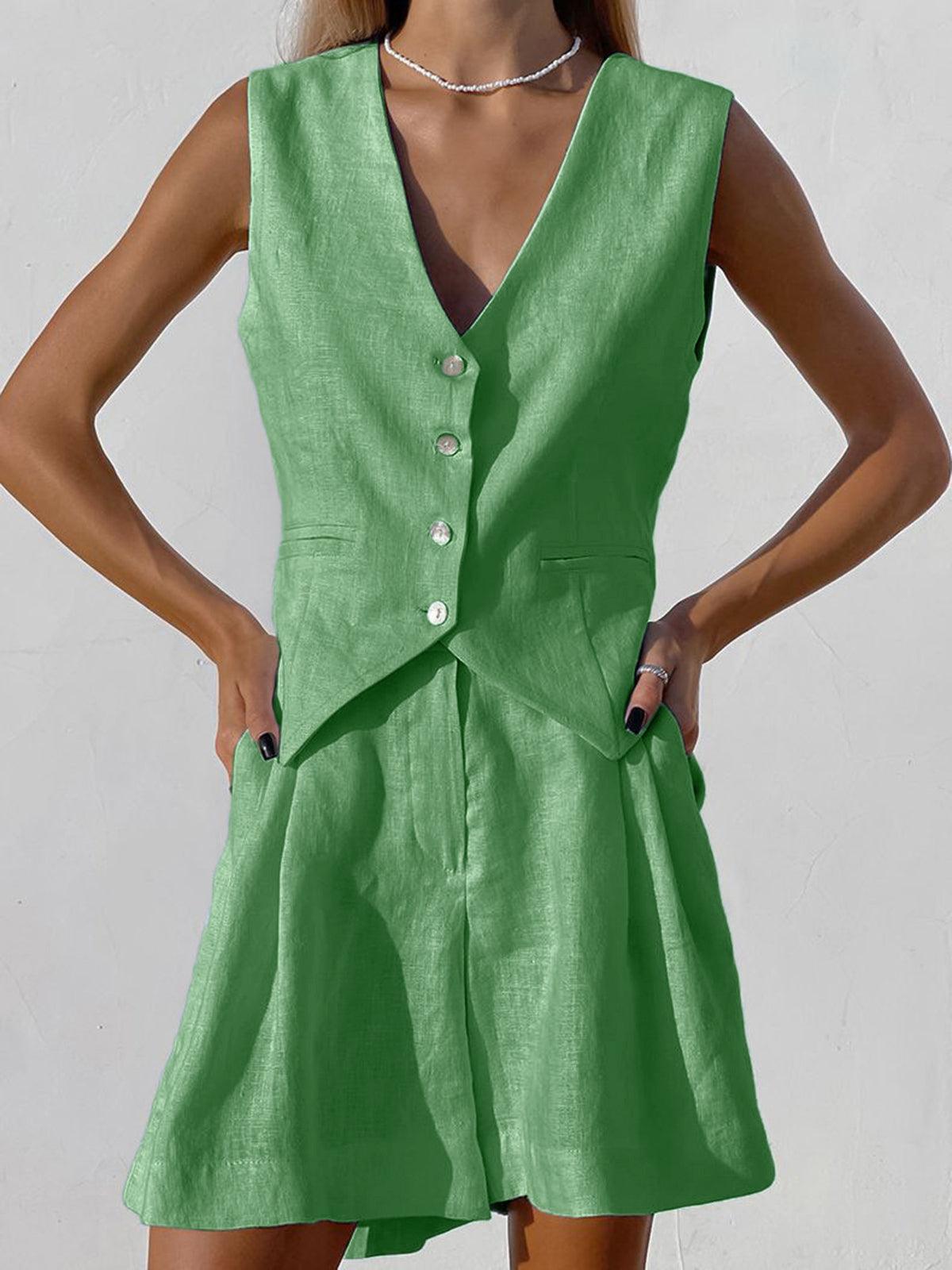 Olivia Women's Linen 2-Piece Set - Casual Button-Front Summer