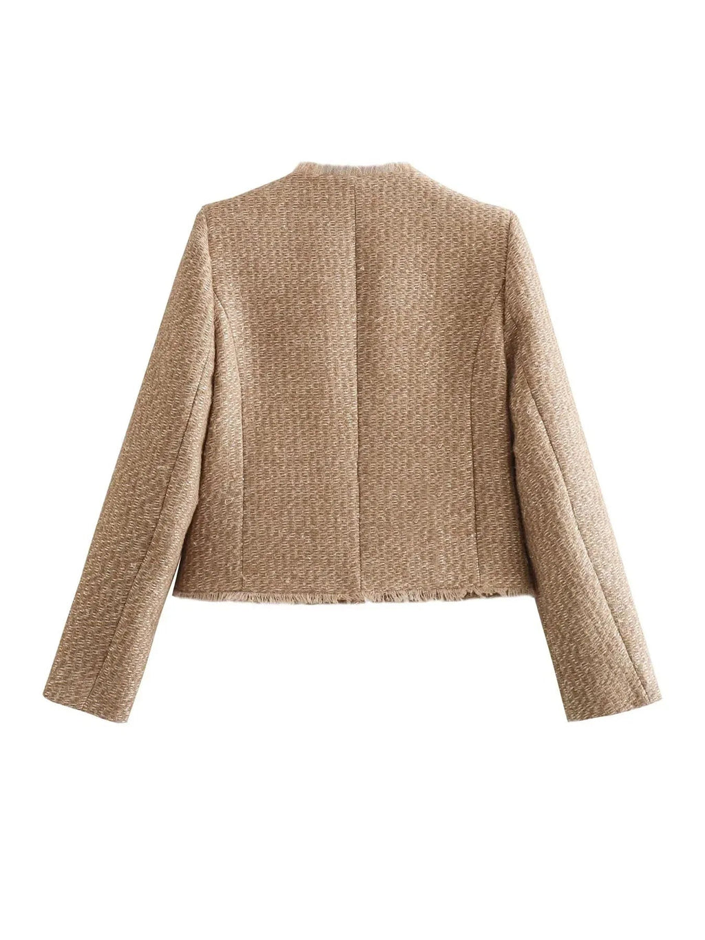 Women's Beige Tweed Jacket | Gold Button Elegance