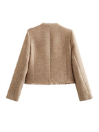 Women's Beige Tweed Jacket | Gold Button Elegance