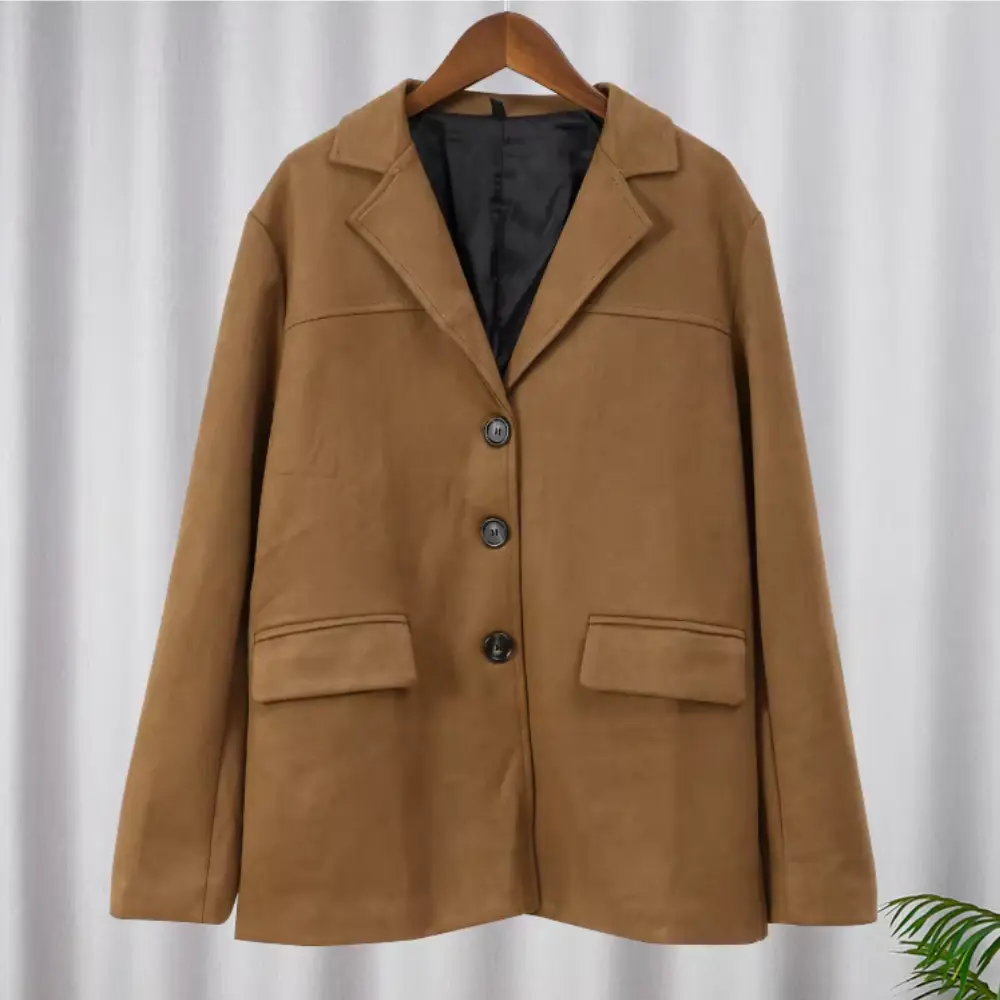 Women's Brown Suede Jacket | Selene Casual Lapel Coat