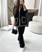 Women's Two-Piece Trimmed Jacket Set | Casual Pants Suit