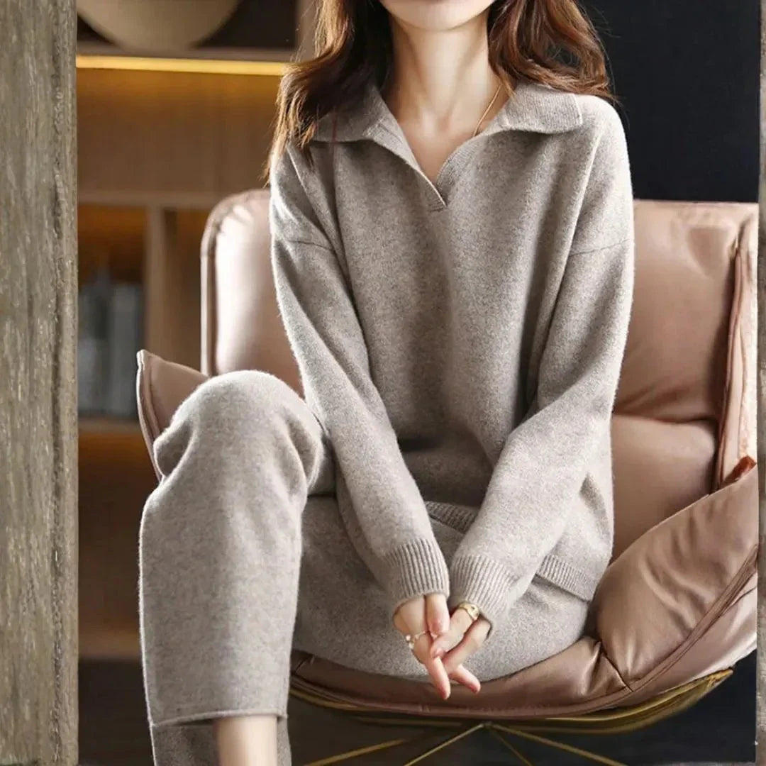 Women's Cashmere-Blend Sweater & Pants Set – Soft 2-Piece Knit Loungewear