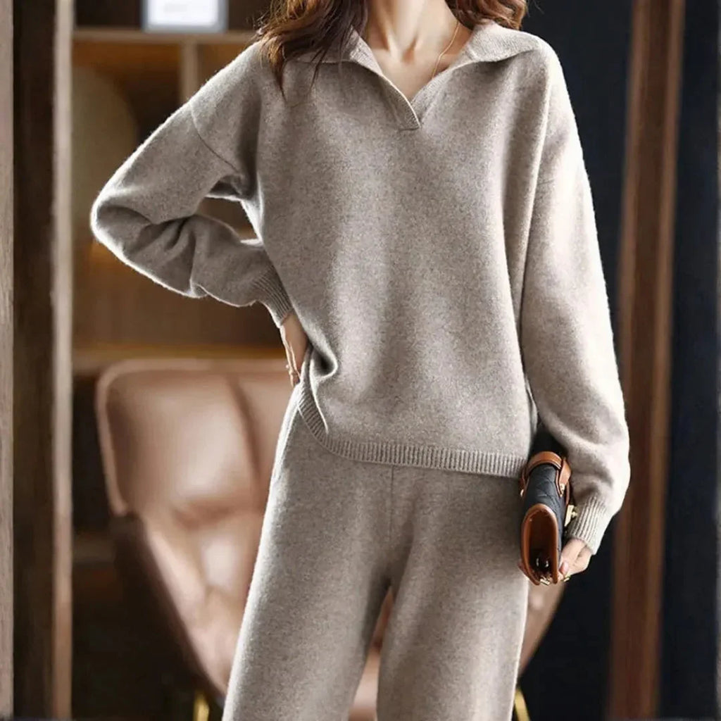 Women's Cashmere-Blend Sweater & Pants Set – Soft 2-Piece Knit Loungewear